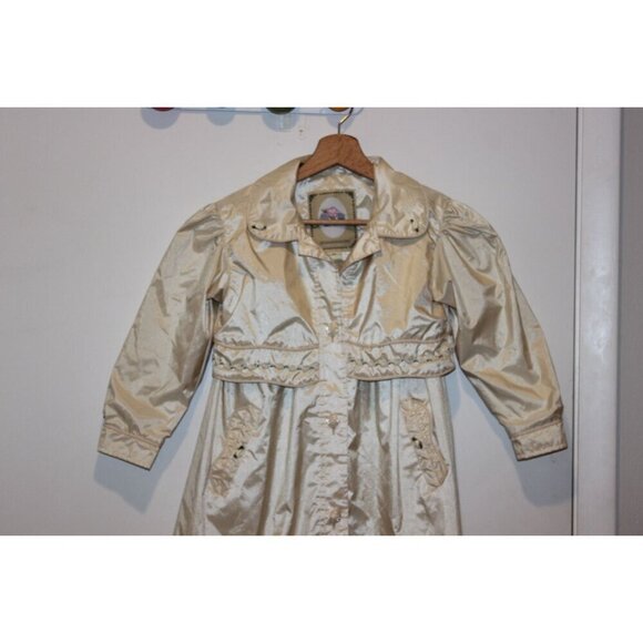 Vintage .W. Fisher I Girls 6x ivory Satin Dress Coat With Puff Sleeves & Ruffled - Picture 2 of 10